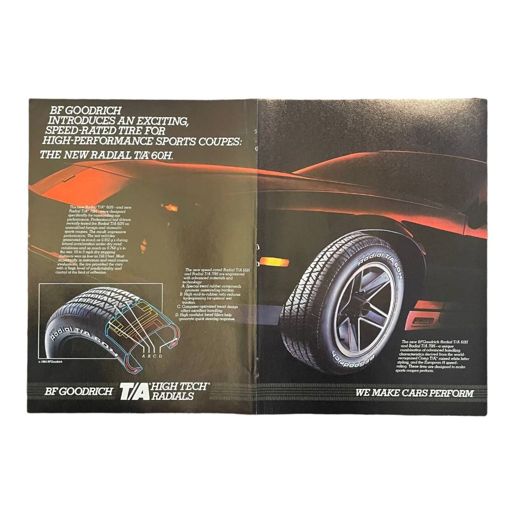 1984 BF Goodrich Tires Chevy Camaro Z28 Vintage Print Ad Sports Car Wall Art 80s